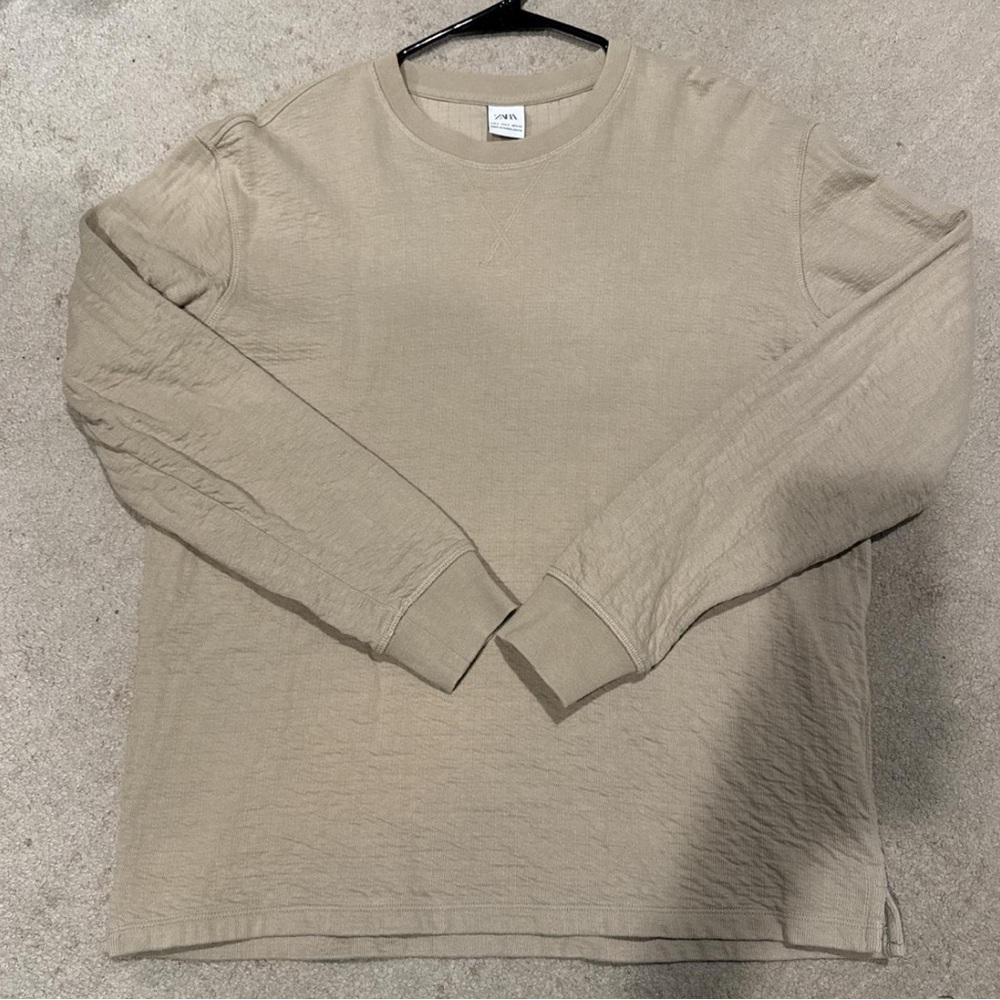 Zara Men's Cream Long Sleeve Shirt